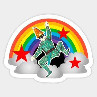 Harlequin clown marionette in rainbow Sticker